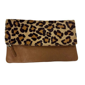 GAP leopard leather & Calf Hair Foldover clutch handbag 2013 NICE!